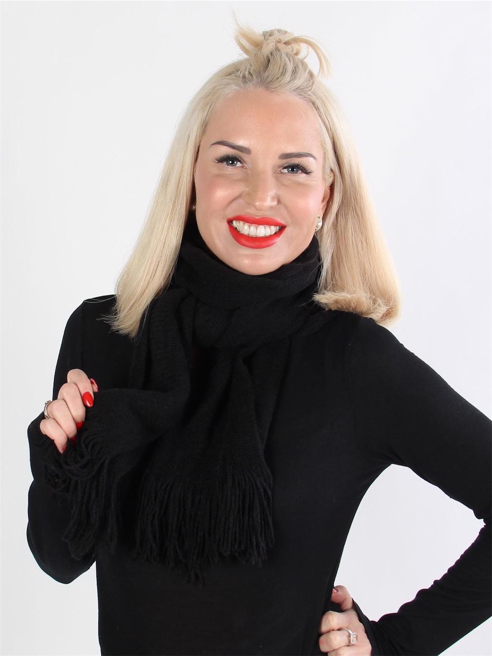 Emmely - Sort simpelt halstørklæde med frynser